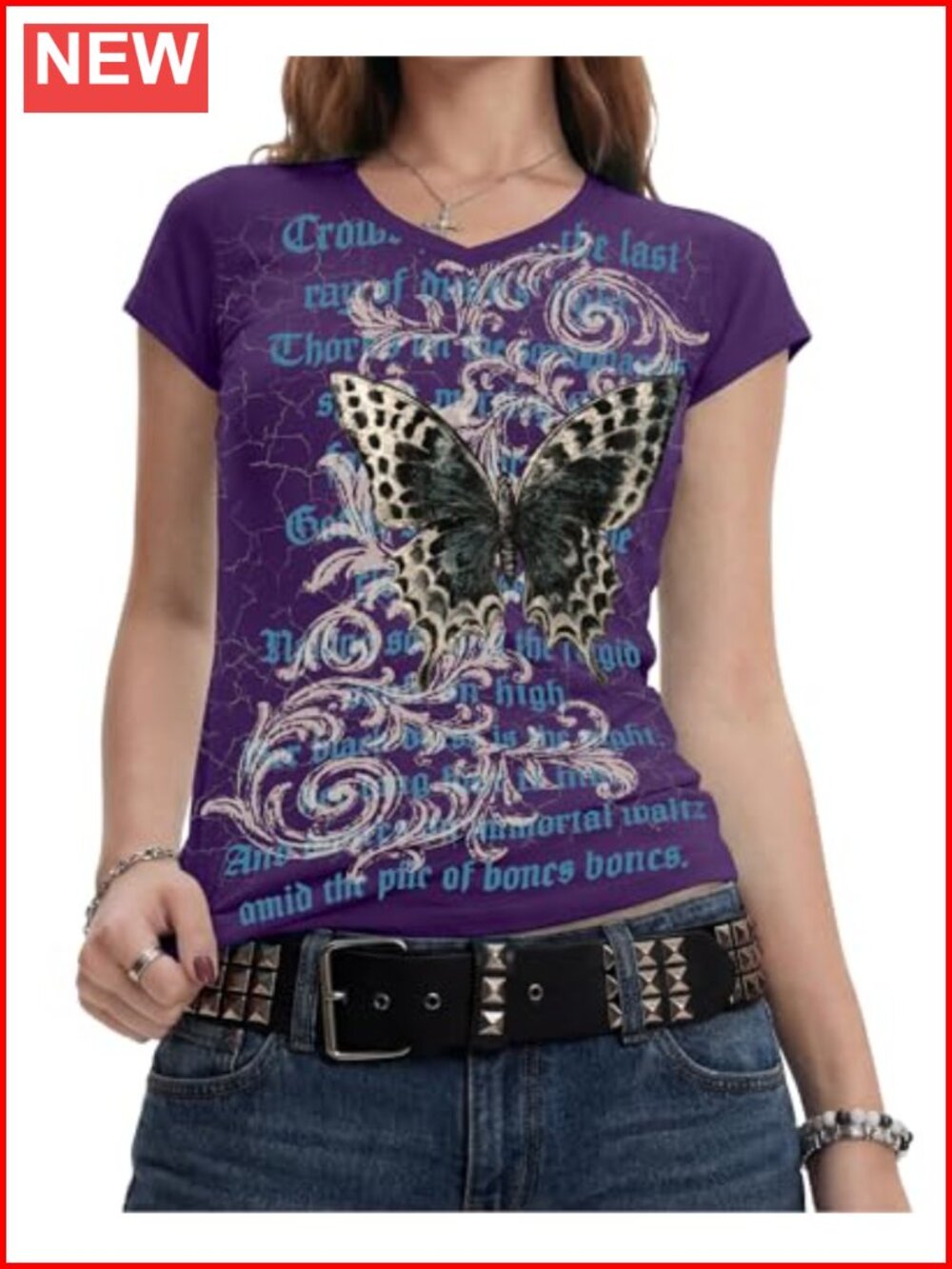 Y2K Gothic Graphic Emo Scene Punk Grunge Slim Fit V-Neck Cap Sleeve T-Shirt